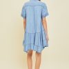 Washed Denim Chambray Mini Dress Flowy A Line